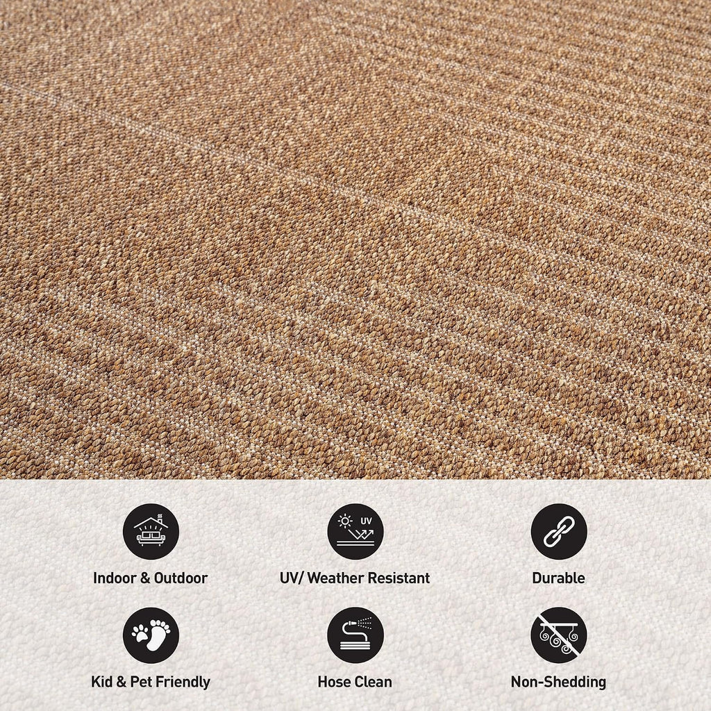 Modern Geometric Area Rug Easy-Care Flat Woven Sand/Natural 4' X 6'