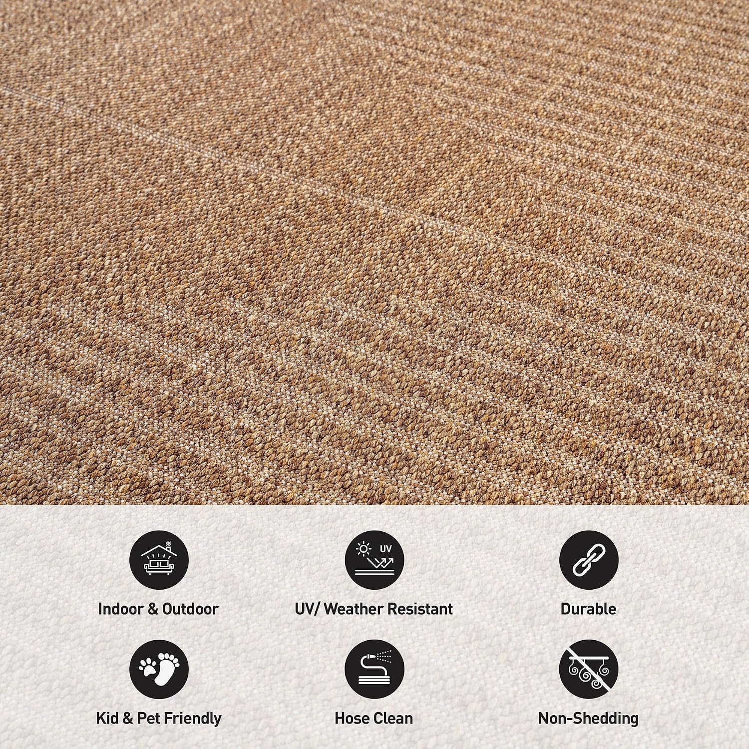 Modern Geometric Area Rug Easy-Care Flat Woven Sand/Natural 4' X 6'