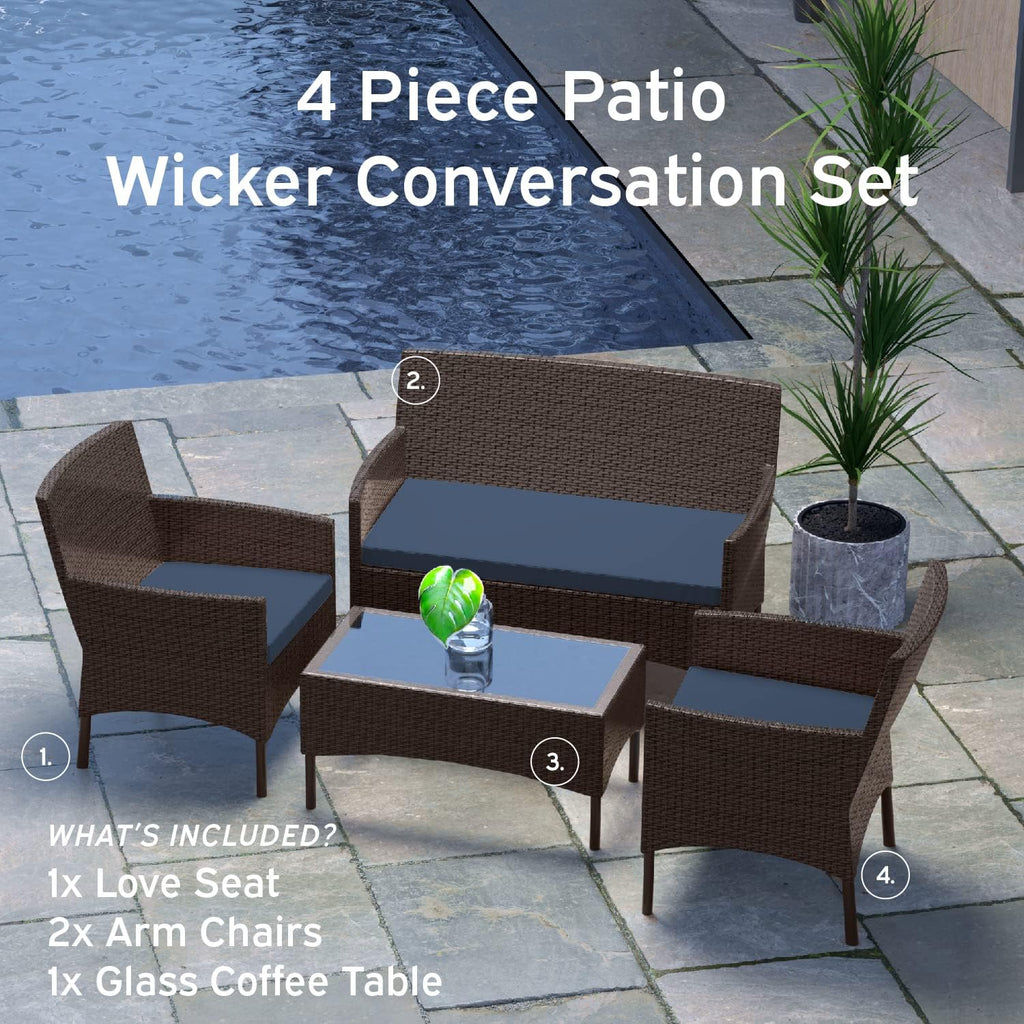 Outdoor Patio Furniture Sofas, Standard, Brown Base/Navy Blue Cushions