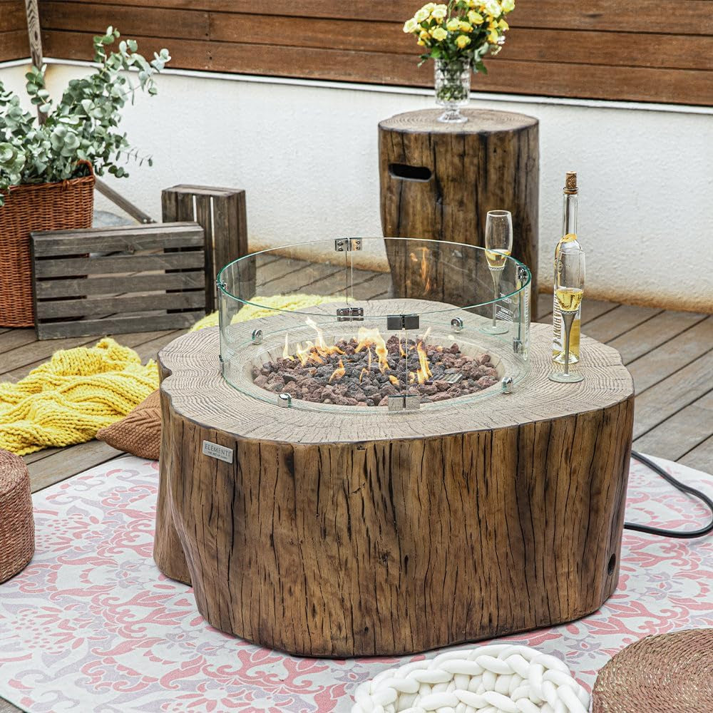 Manchester Outdoor Firepit Table 42 Inches Rectangular Fire Pit Concrete Patio Heater Electronic Ignition Backyard Fireplace Cover Lava Rock Included Liquid Propane