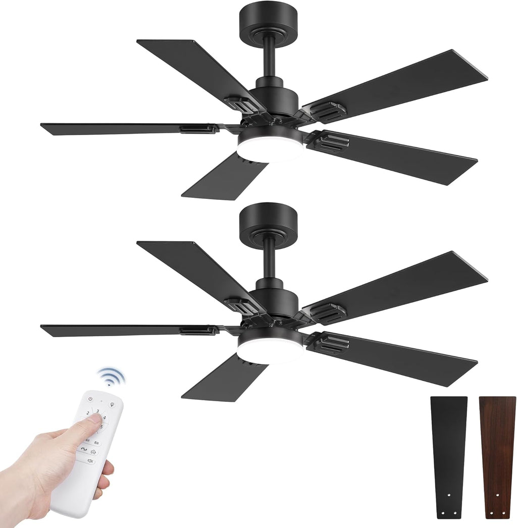 2 Pack of 42 Inch Modern Ceiling Fans with Lights & Remote, Black