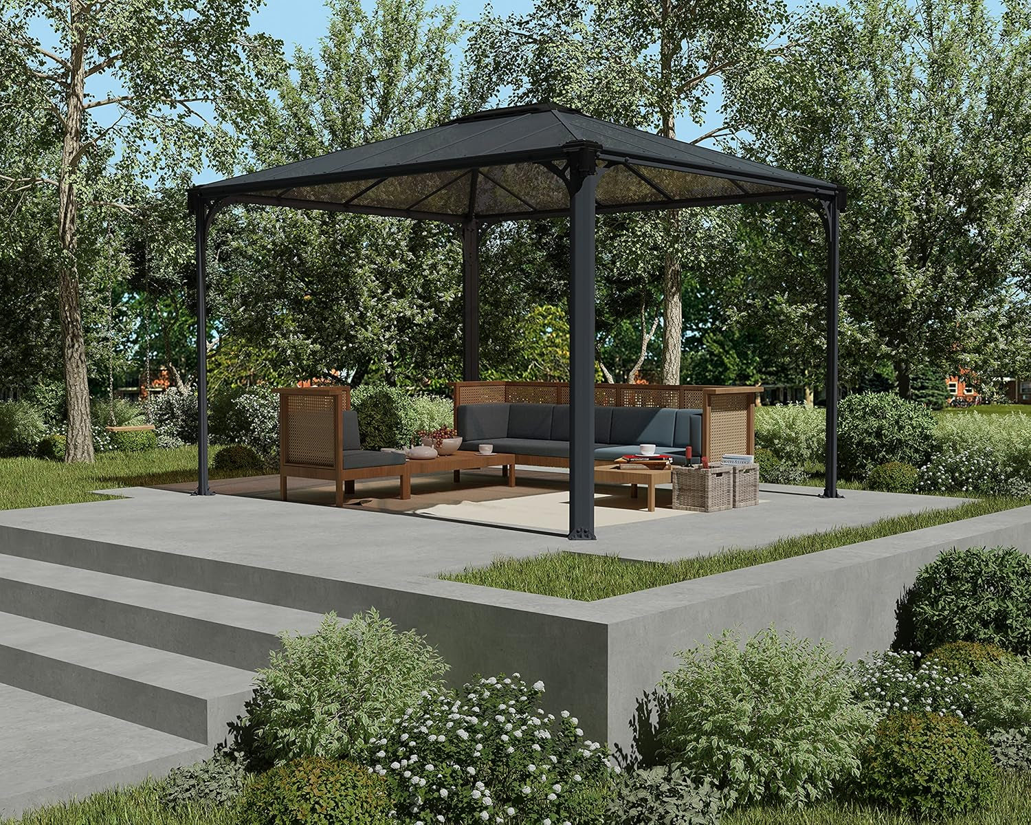 - Canopia Martinique 3600 10' X 12' X 9’ Metal Gazebo, Gray/Bronze