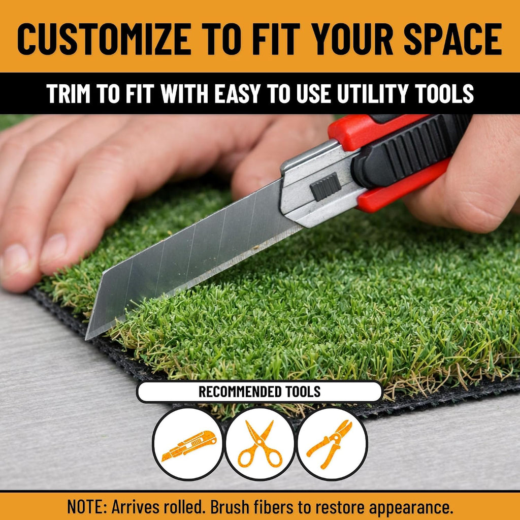 Artificial Grass Outdoor Rug for All-Weather Use, Realistic Faux Turf with Drainage Holes, 6'6" X 10'