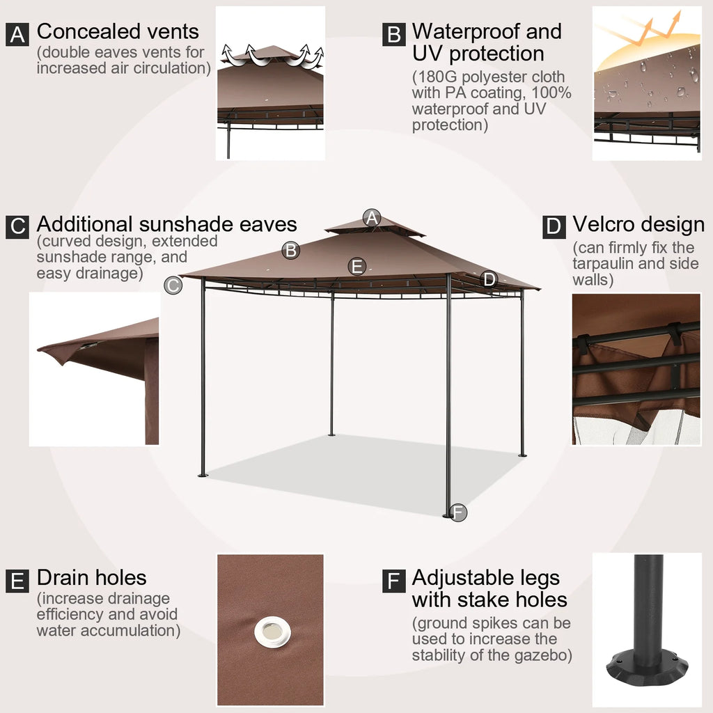 10'X10' Gazebo Canopy Tent, Assembled Style Wrought Iron Gazebo Tent with 4 Detachable Sidewalls, Rainproof & Sunproof Gazebo Canopy for Tailgate, Yard, Beach