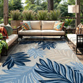 Transitional High-Low Textured Indoor Outdoor Rug Dark Blue 5' X 7'