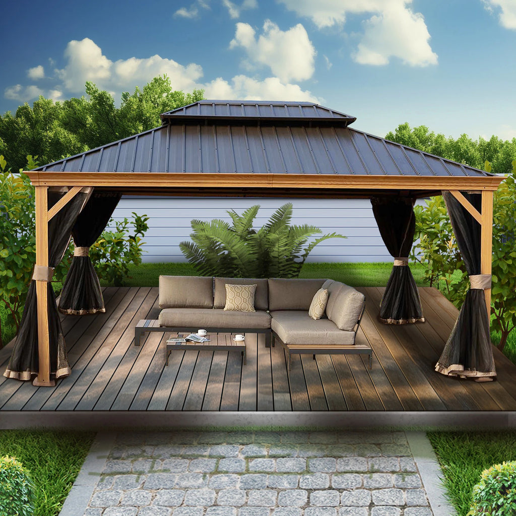 Gazebo 12-Ft X 16-Ft Hardtop Roof Aluminum Gazebo (Screen Included)