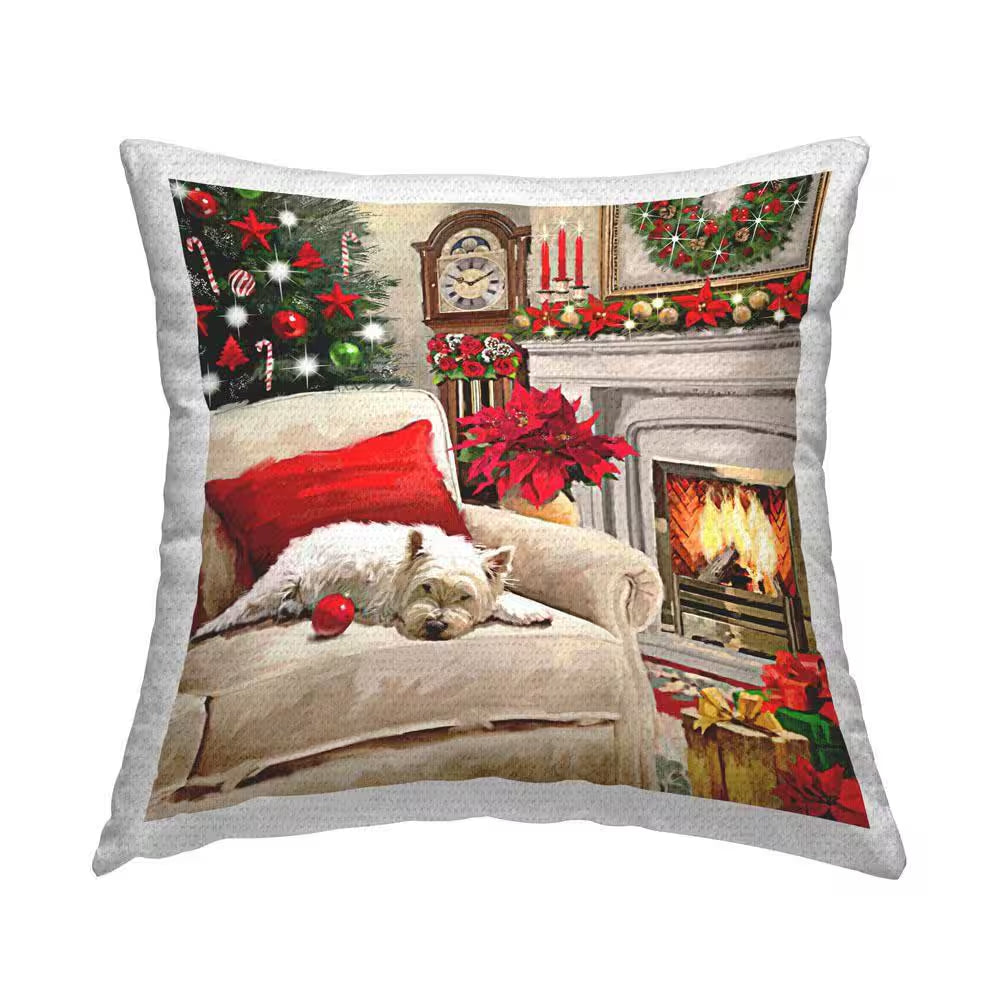 Cozy Christmas Fireplace Outdoor Printed Throw Pillow by Adam Sanderson