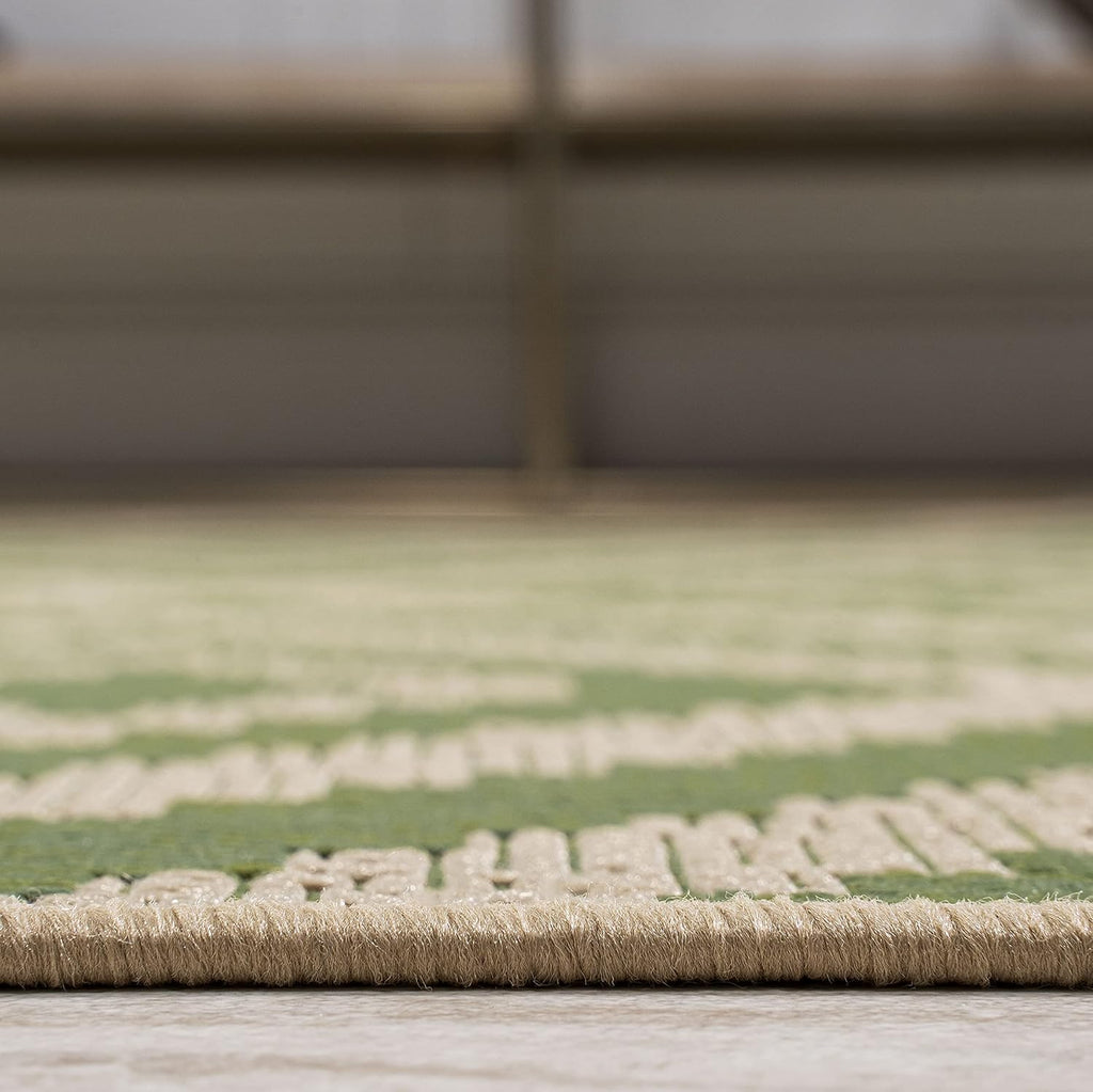 Diamond Tribal Indoor Outdoor Runner Rug 2X8 Green/Cream, Sintra for Backyard, Patio, Porch, Easy-Cleaning, High Traffic, Pet-Friendly, Non-Shedding (SMB116B-28)