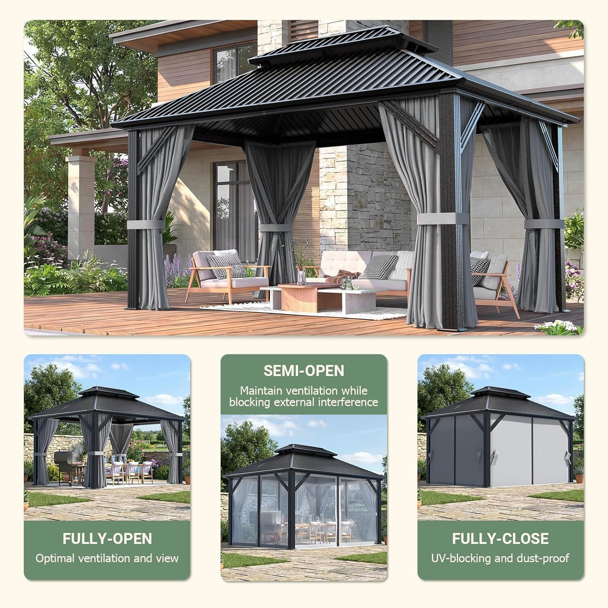 10'X12' Outdoor Aluminum Gazebo Dark Gray