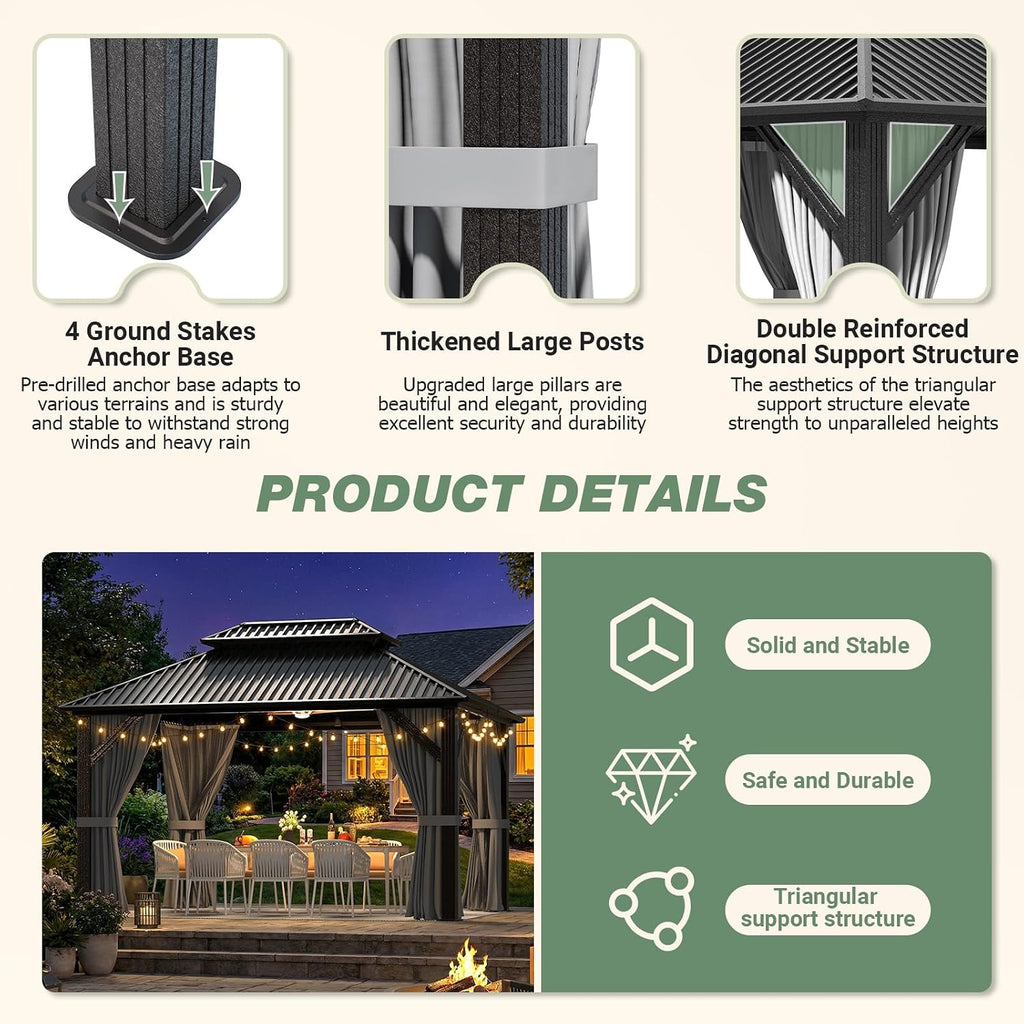 10'X12' Outdoor Aluminum Gazebo Dark Gray