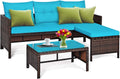 Patio Corner Sofa Set 3 Piece, Outdoor Rattan Sofa Set, Includes Lounge Chaise, Loveseat & Coffee Table, Patio Garden Poolside Lawn Backyard Furniture