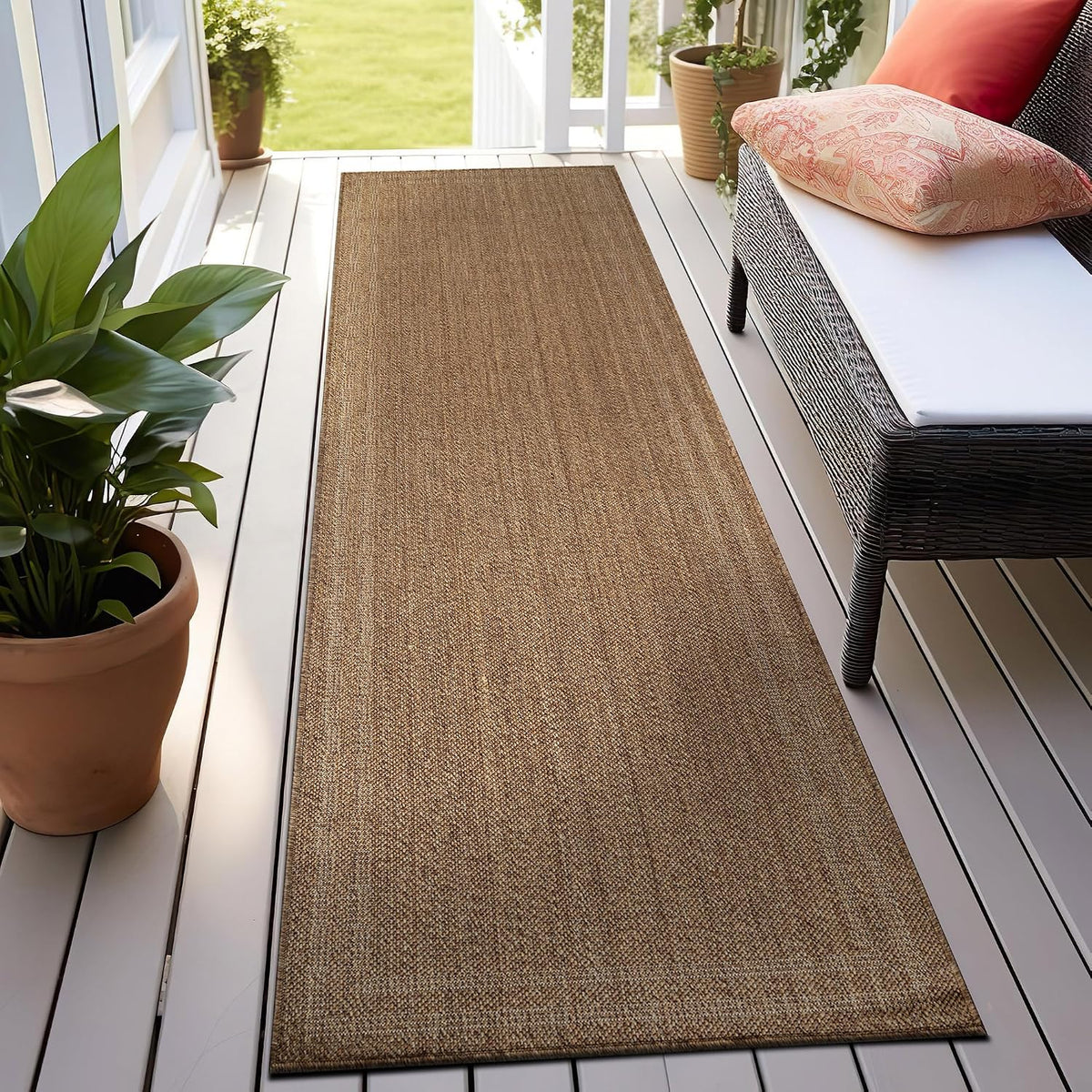 Modern Stripe Indoor Outdoor Runner Rug Sand/Natural 2'3" X 6'