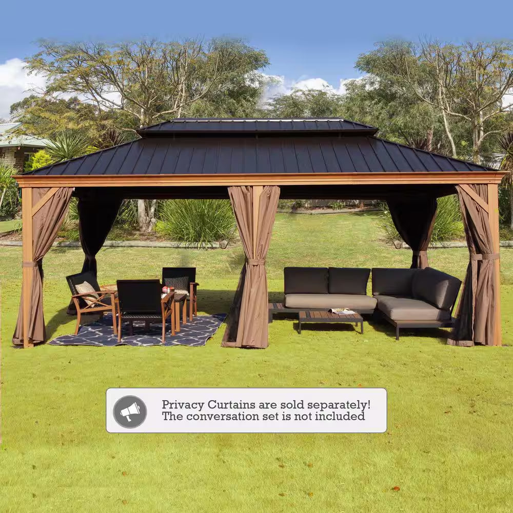 Apollo 12 Ft. X 20 Ft. W Wood like Aluminum Hardtop Gazebo with Galvanized Steel Roof and Mosquito Net