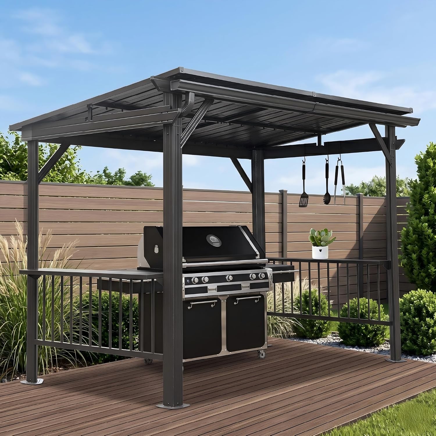 Domi 6.5X12Ft Hardtop Grill Gazebo, Outdoor BBQ Gazebo with 2 Side Shelves