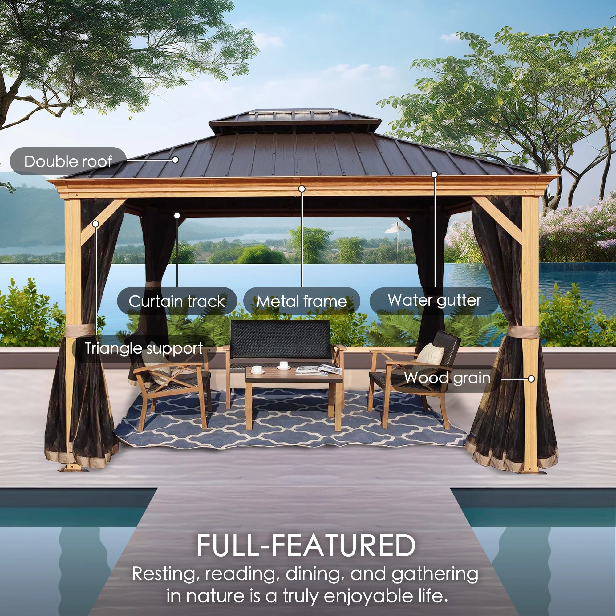 Gazebo 12-Ft X 10-Ft Hardtop Roof Aluminum Gazebo (Screen Included)