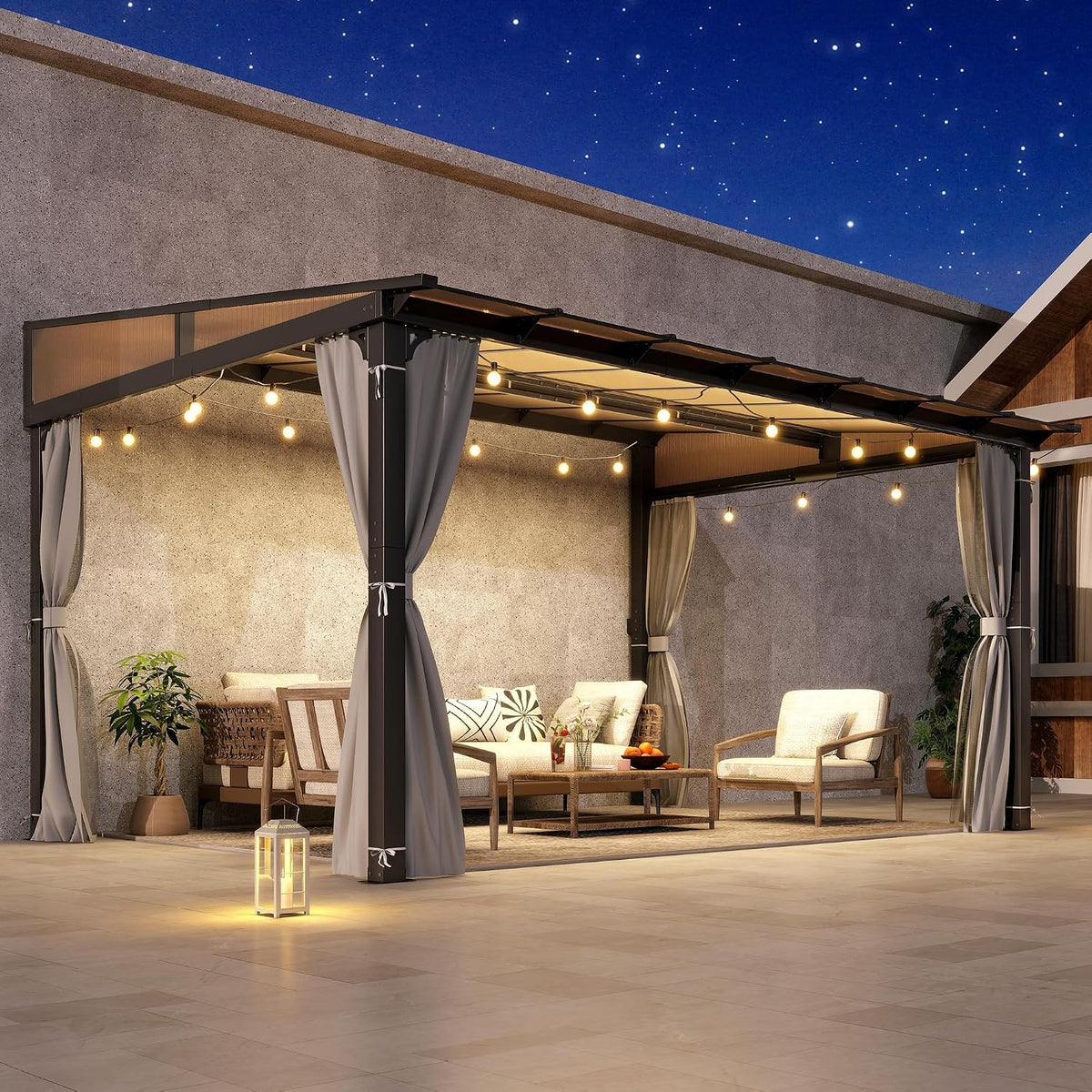 10' X 13' Outdoor Polycarbonate Lean to Gazebo Pergola
