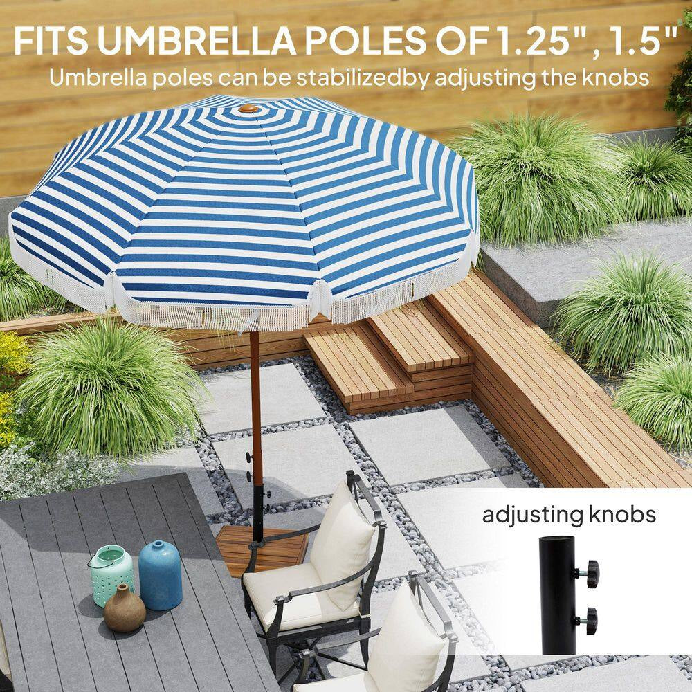 Wood Square Patio Umbrella Base, 42 Lbs. Concrete Heavy Duty Umbrella Base with Holder for 1.25 In. /1.5 In. Poles, Teak