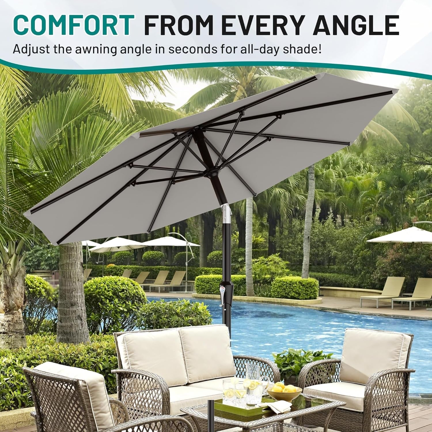 9FT Patio Umbrella Outdoor Table Umbrella Tilt Crank UV Resistant Pool Shade
