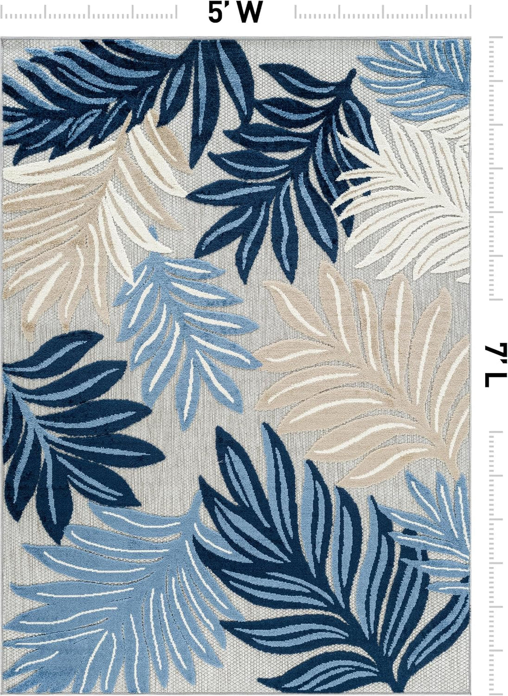 Transitional High-Low Textured Indoor Outdoor Rug Dark Blue 5' X 7'