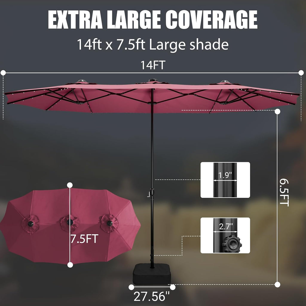 15FT Double-Sided Patio Umbrella with Base Included, Large Outdoor Rectangular Market Umbrella for Backyard, Poolside, Lawn & Garden