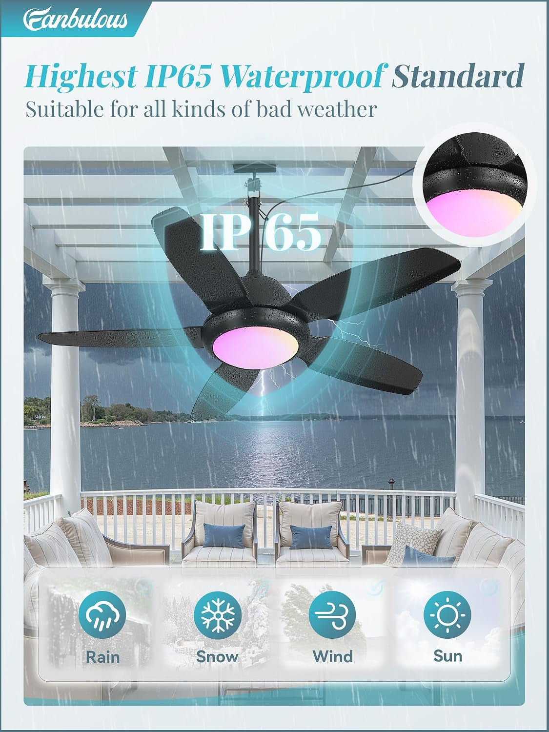 42" Waterproof Outdoor Ceiling Fan with Light for Patio,Black