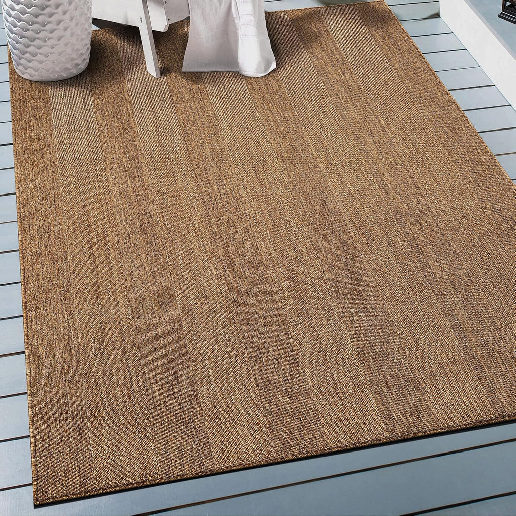 Modern Striped Indoor Outdoor Rug Natural/Jute 4' X 6'