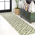 Diamond Tribal Indoor Outdoor Runner Rug 2X8 Green/Cream, Sintra for Backyard, Patio, Porch, Easy-Cleaning, High Traffic, Pet-Friendly, Non-Shedding (SMB116B-28)