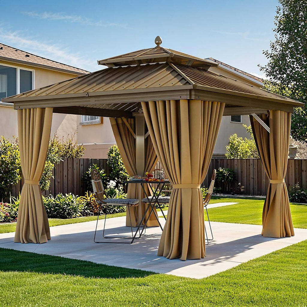 10X10Ft Aluminum Gazebo Hardtop Double Roof Canopy Outdoor Gazebo