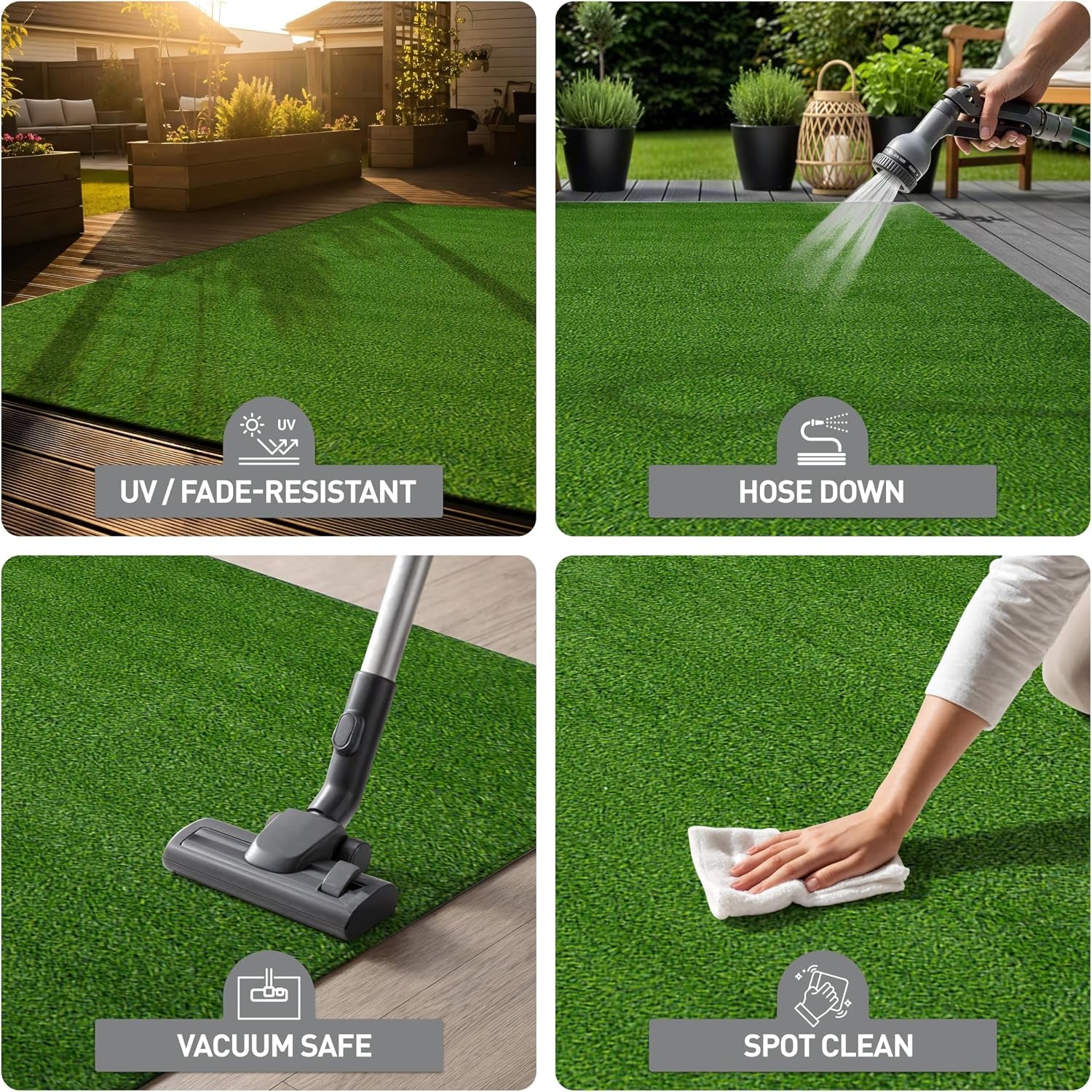 Solid Grass Turf Indoor Outdoor Rug Green 2'7" X 6'