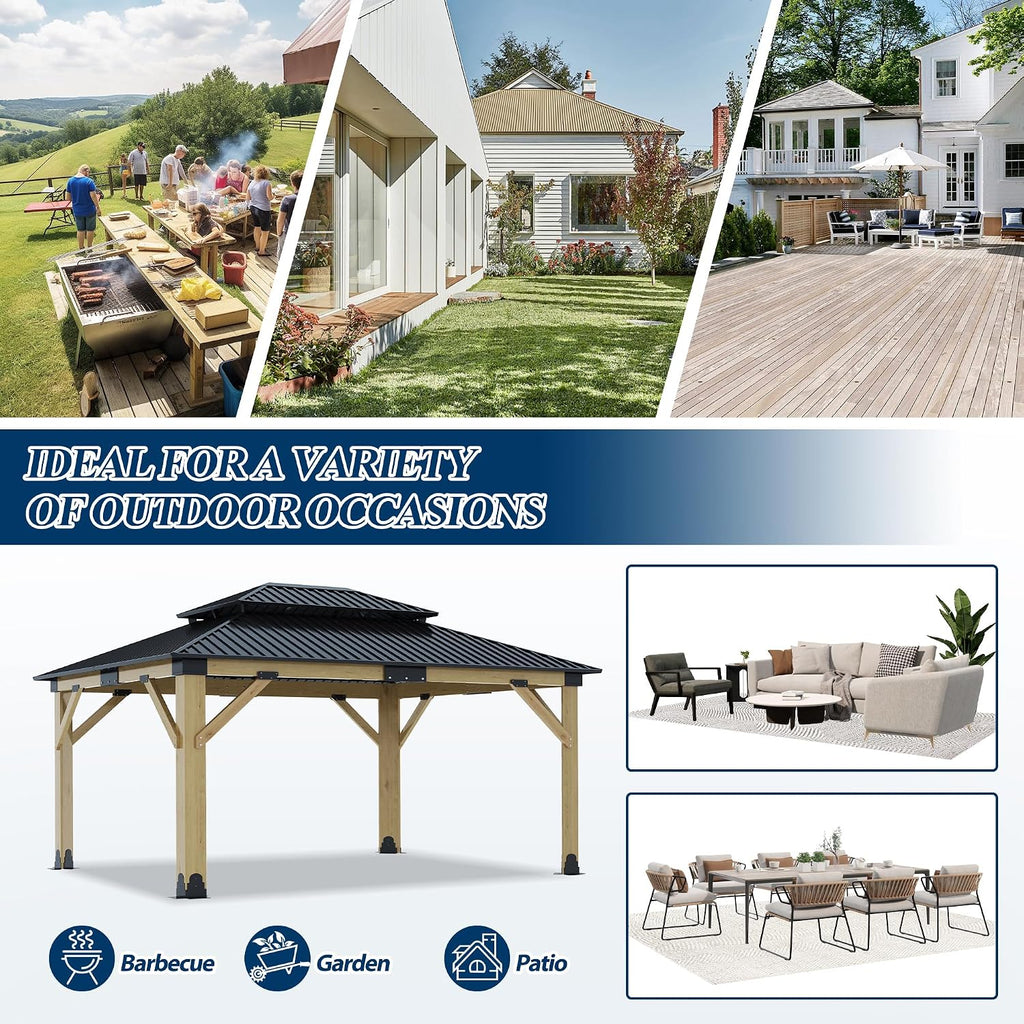 13FT X 15FT Outdoor Wooden Gazebo, Beige