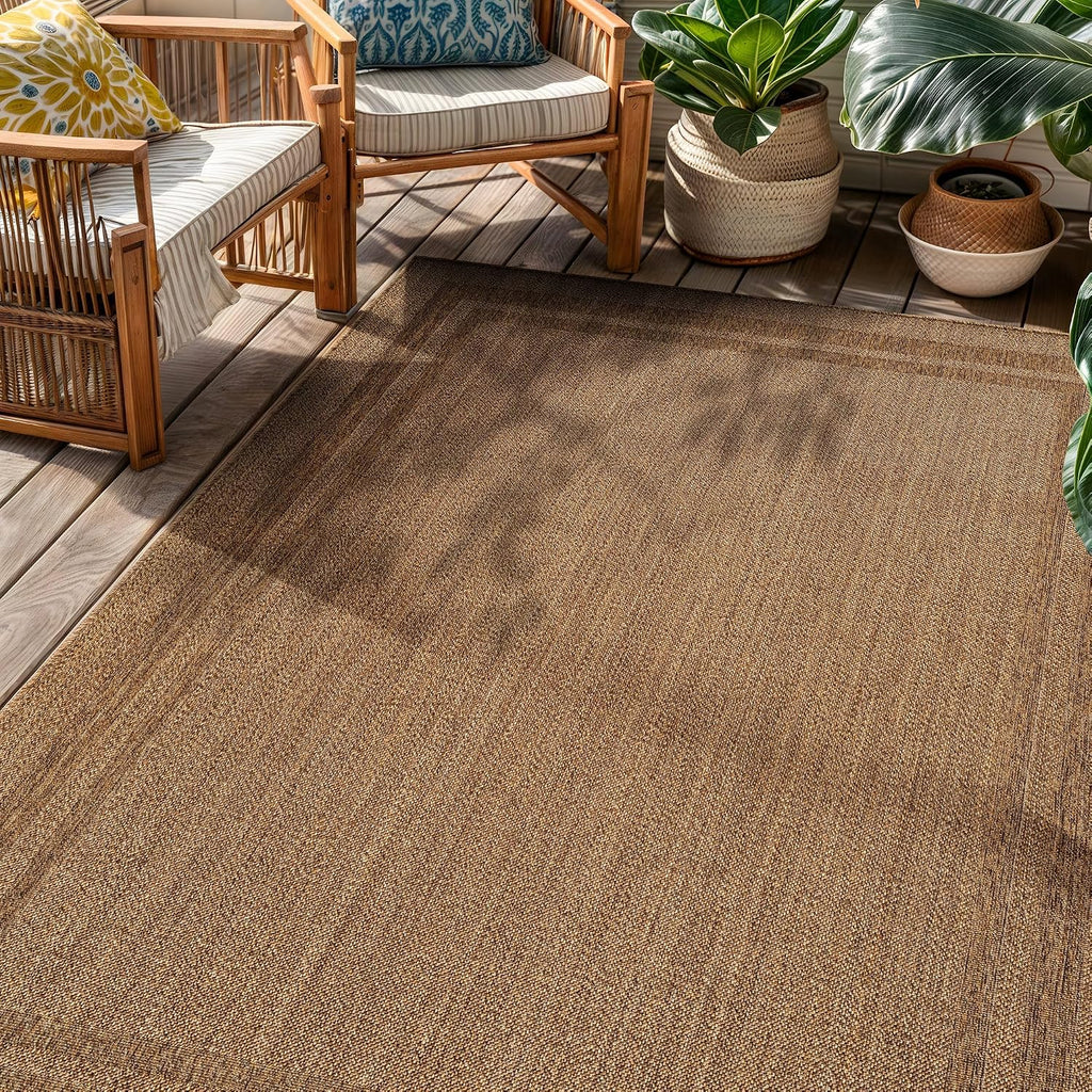 Modern Stripe Border Indoor Outdoor Rug Natural/Jute 4' X 6'