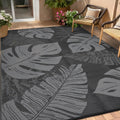 Outdoor Patio Rug 9X12 Waterproof Reversible Mat Leaf Tropical Outdoor Plastic Straw Rug with 4 Stakes and Starage Bag Portable Area Rug for Camping Porch Deck Rv Balcony Backyard Beach, Black