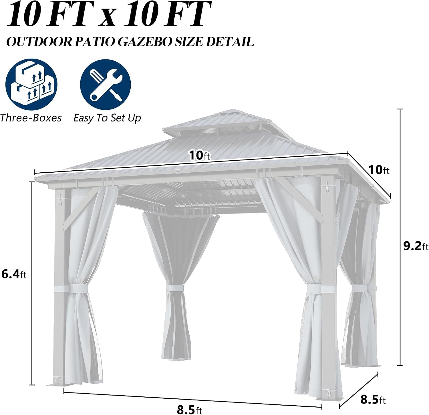 9.5X9.5Ft Outdoor Hardtop Gazebo with Double Roof
