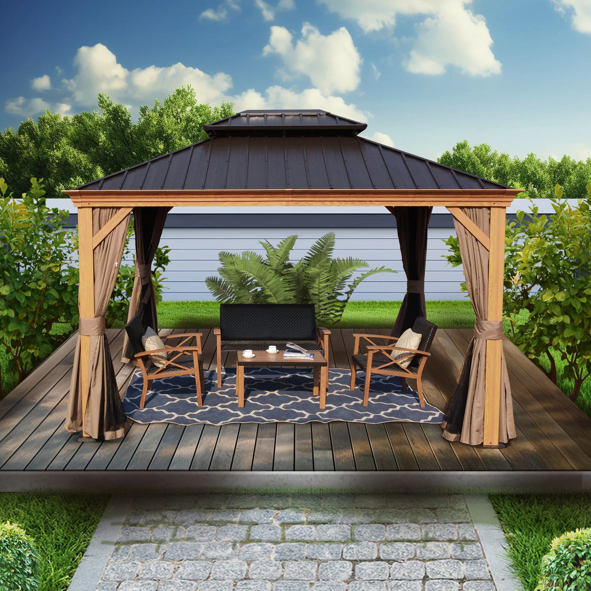 Gazebo 12-Ft X 10-Ft Hardtop Roof Aluminum Gazebo (Screen Included)