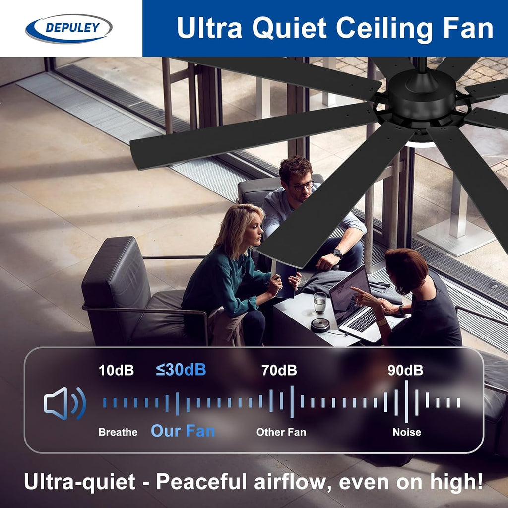 72-Inch Ceiling Fan with Light: Modern 8-Blade Walnut and Black Indoor Outdoor Fans with Remote Control Dimmable Light - Ultra Quiet DC Motor Reversible 6 Speed Timer