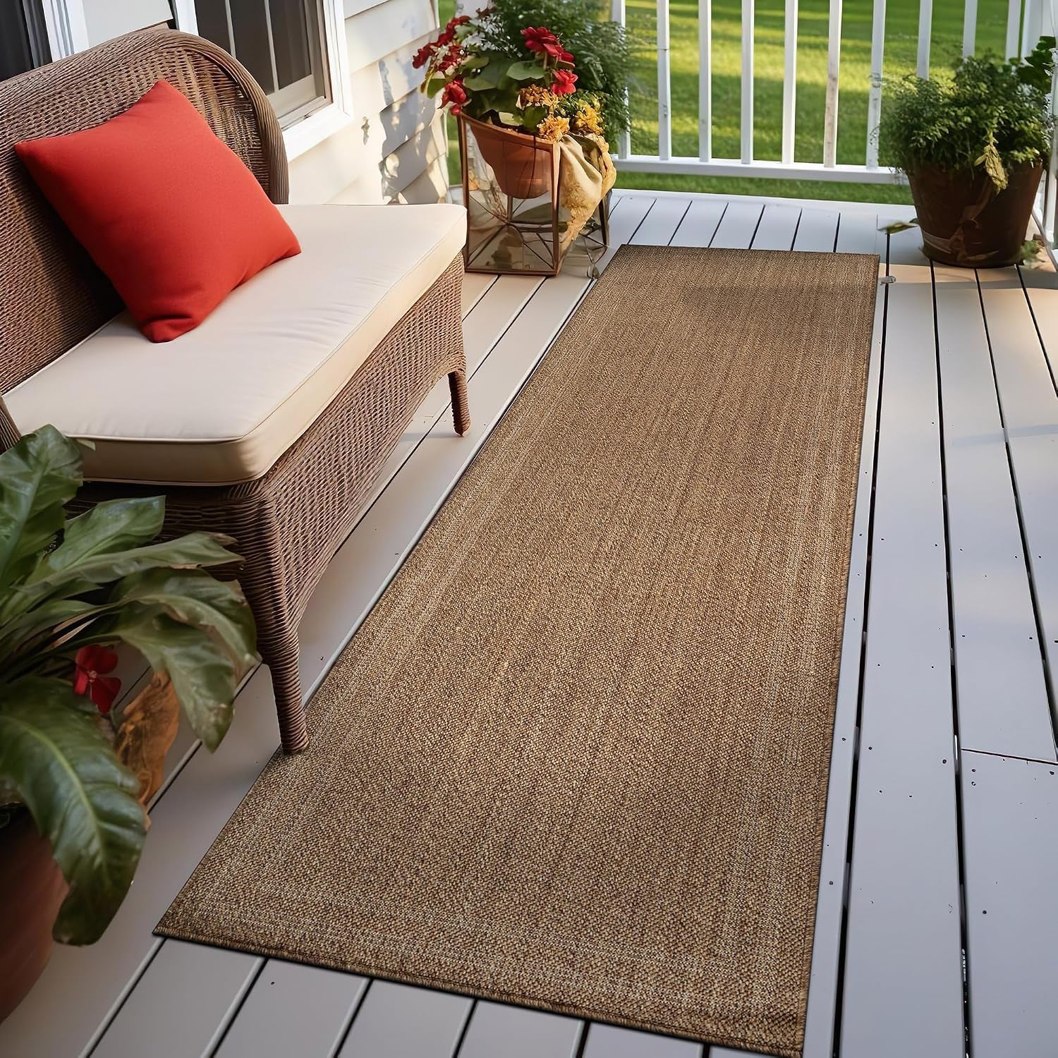 Modern Stripe Indoor Outdoor Runner Rug Sand/Natural 2'3" X 6'