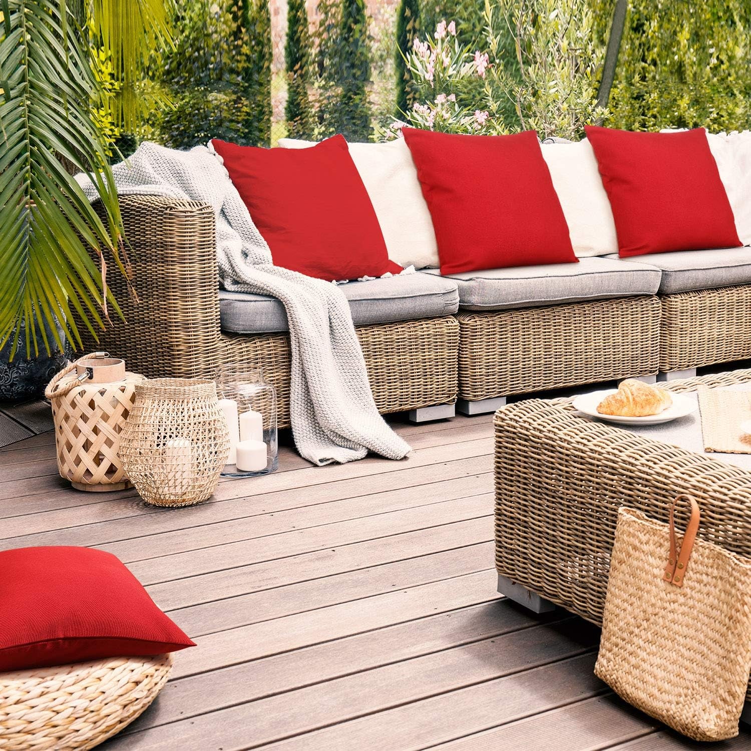 2 Pack Waterproof Outdoor Throw Pillow Cover, 18X18Inch, Red