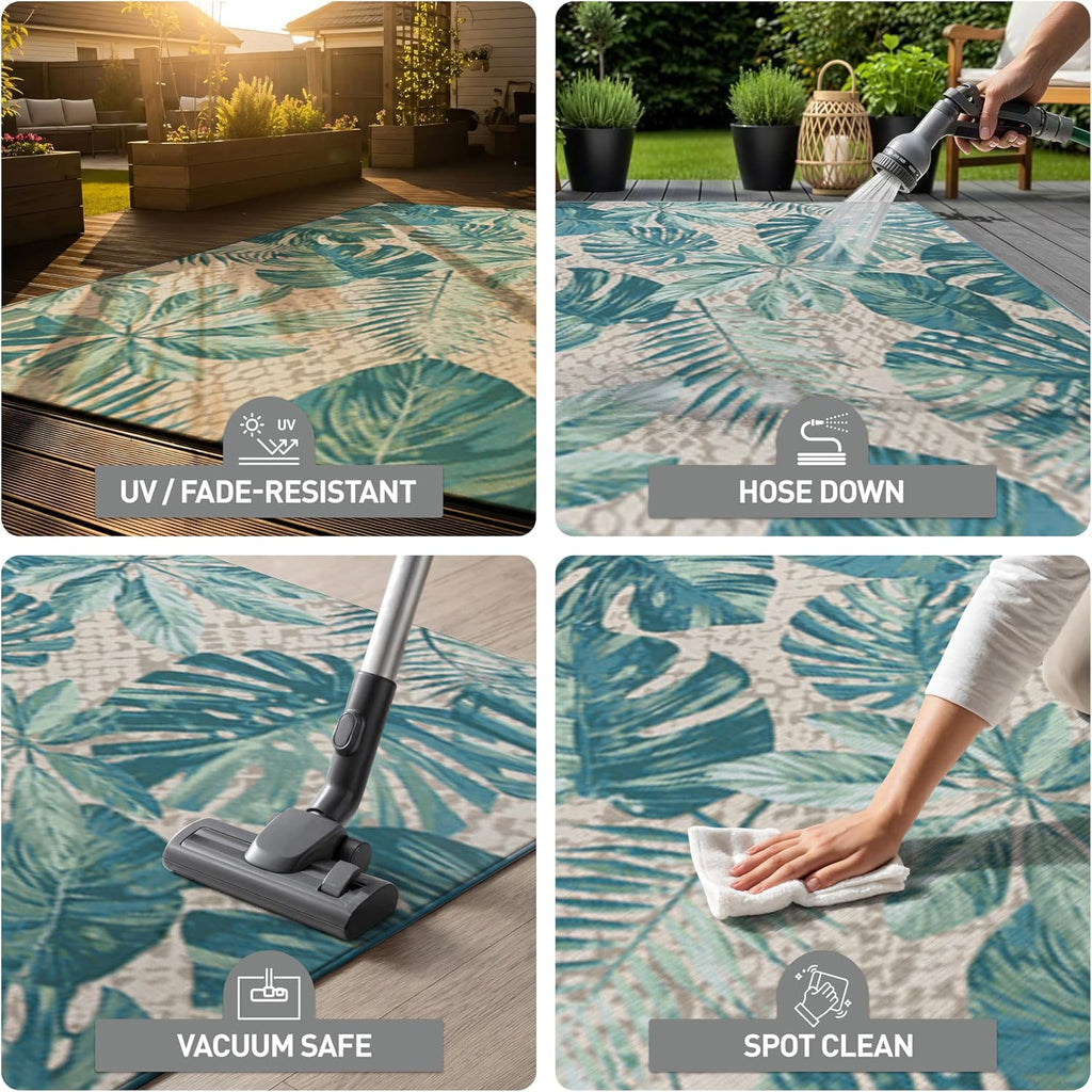 Indoor/Outdoor Contemporary Floral Tropical Area Rug Blue 5'3" X 7'