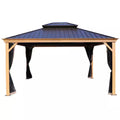 Apollo 12 Ft. X 14 Ft. Wood like Aluminum Hardtop Gazebo with Galvanized Steel Roof and Mosquito Net