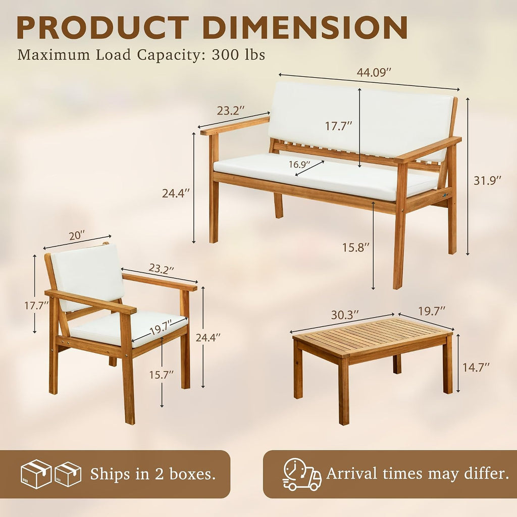 4 Piece Patio Furniture Set Acacia Wood Backyard Furniture (Natural)