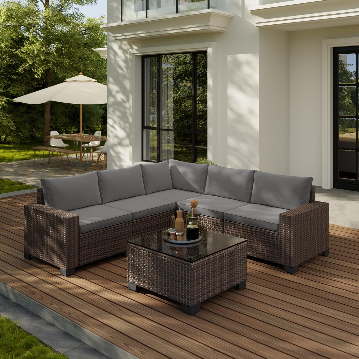 6-Piece Outdoor Patio Furniture Set, PE Wicker Rattan Sectional Sofa