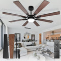 72-Inch Ceiling Fan with Light: Modern 8-Blade Walnut and Black Indoor Outdoor Fans with Remote Control Dimmable Light - Ultra Quiet DC Motor Reversible 6 Speed Timer