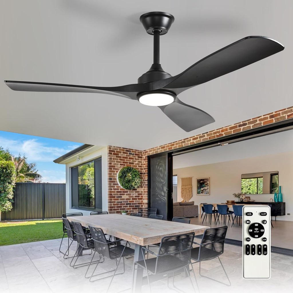 52-Inch Ceiling Fan with Light: Black 3 Blade Outdoor Fans for Patios - Dimmable Indoor Fan with Remote Control Fandelier for Living Room Bedroom Porch Quiet Motor Reversible 6 Speed Timer
