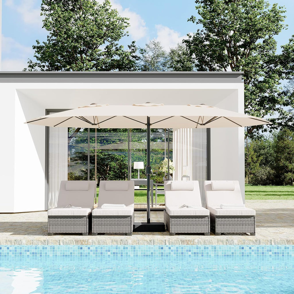 15 Ft Large Patio Umbrella with Base Included, Outdoor Double-Sided Rectangle Umbrella with Crank Handle, Outdoor Umbrella for Backyard, Pool, Patio,