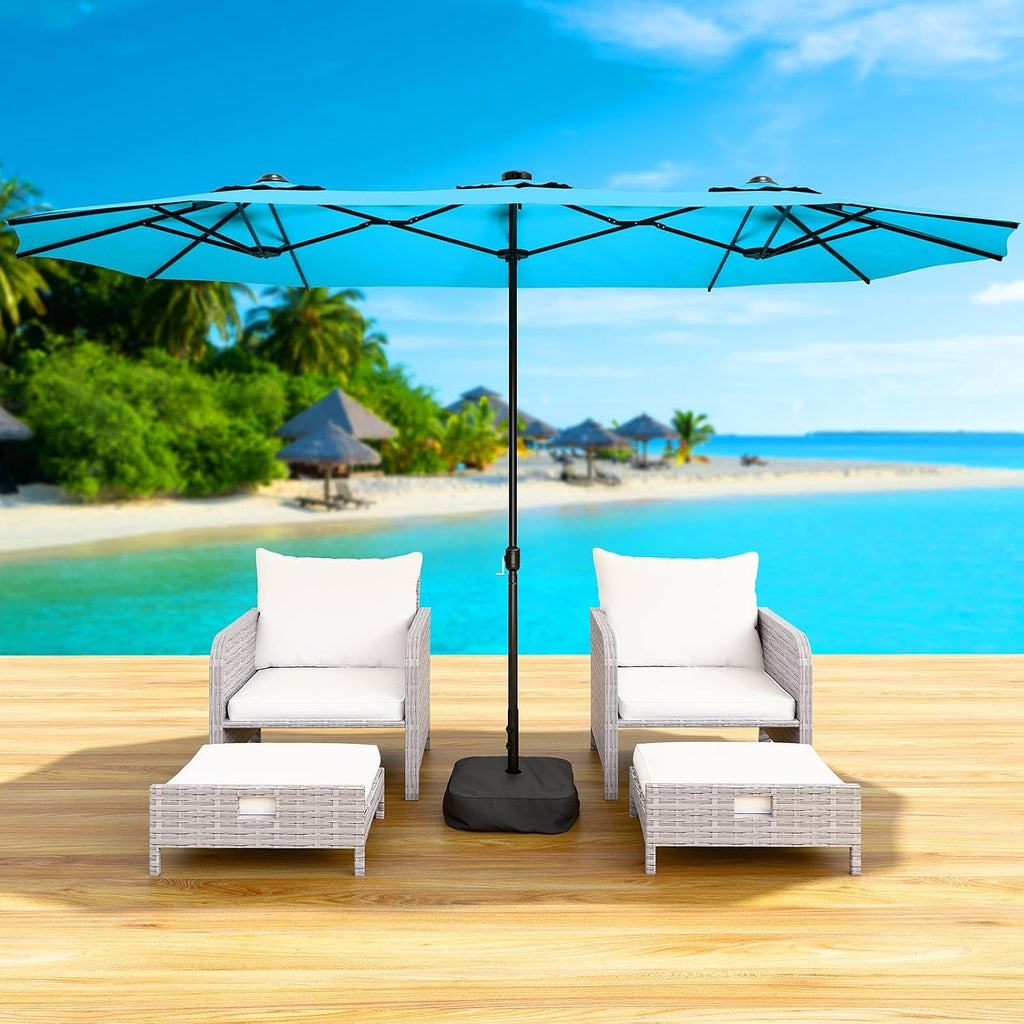 15FT Double-Sided Patio Umbrella with Base Included, Large Outdoor Rectangular Market Umbrella for Backyard, Poolside, Lawn & Garden