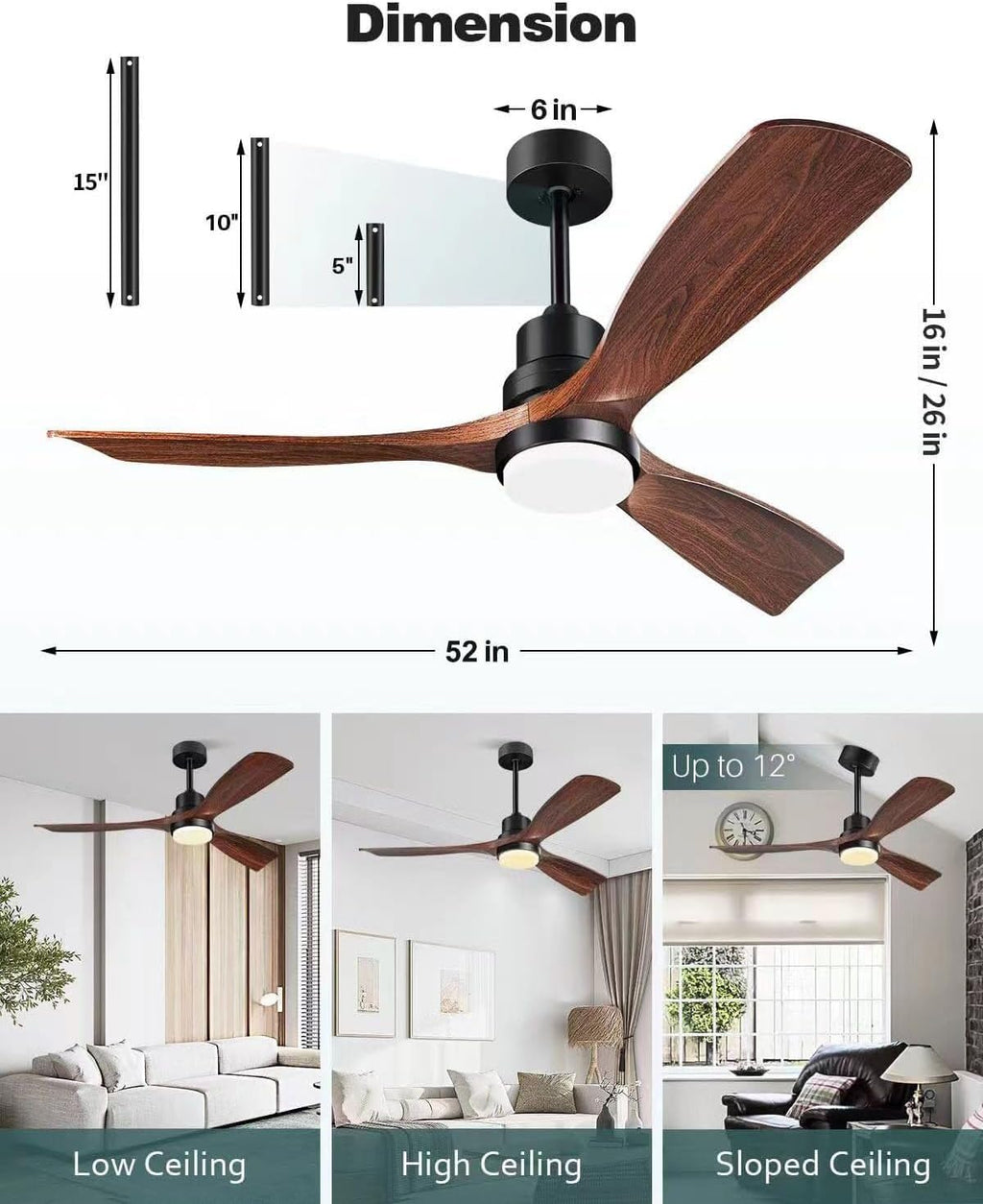 52" Smart Ceiling Fan with Light Alexa/App/Remote Control 3 Blade Walnut