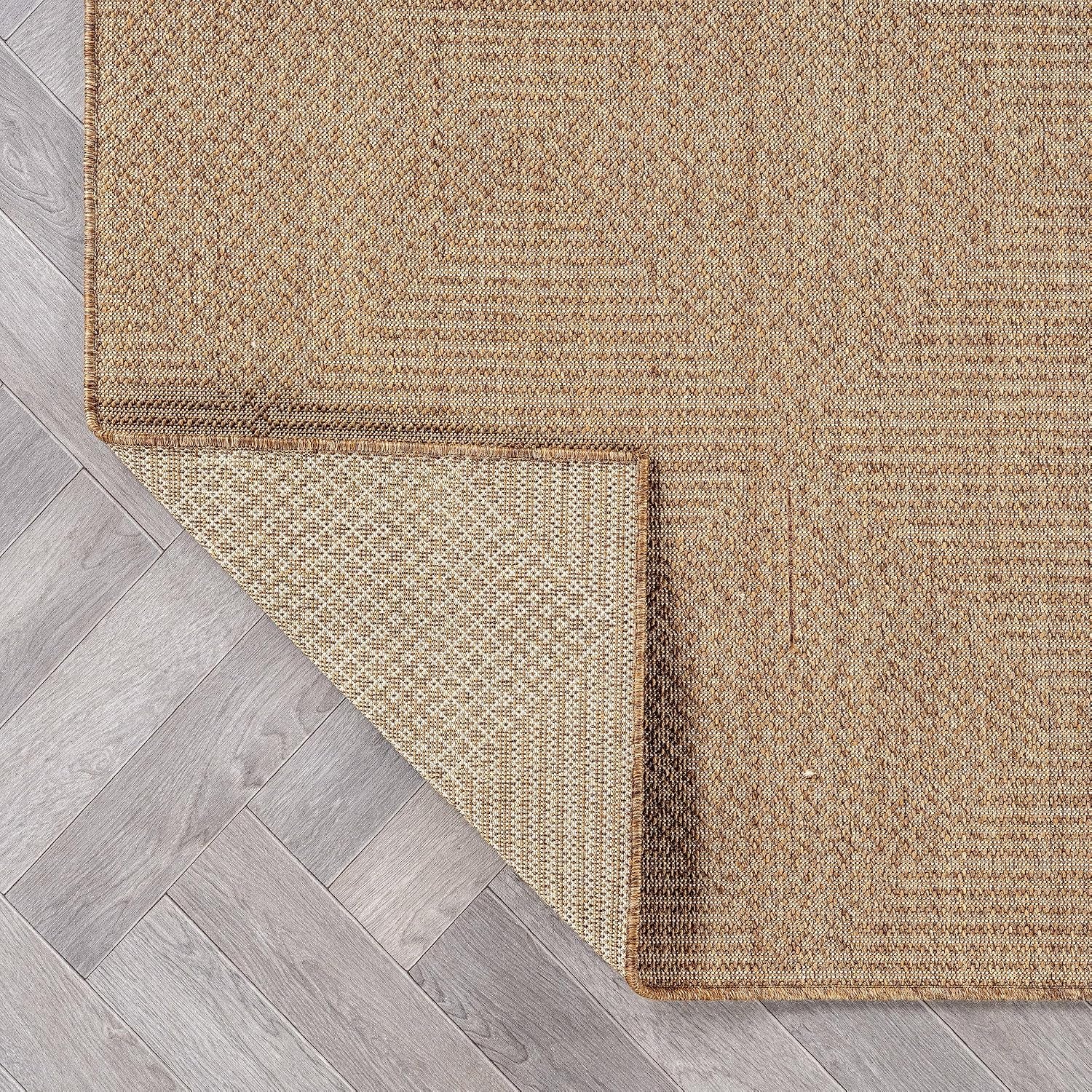 Modern Grid Indoor Outdoor Runner Rug Sand/Natural 2'3" X 8'