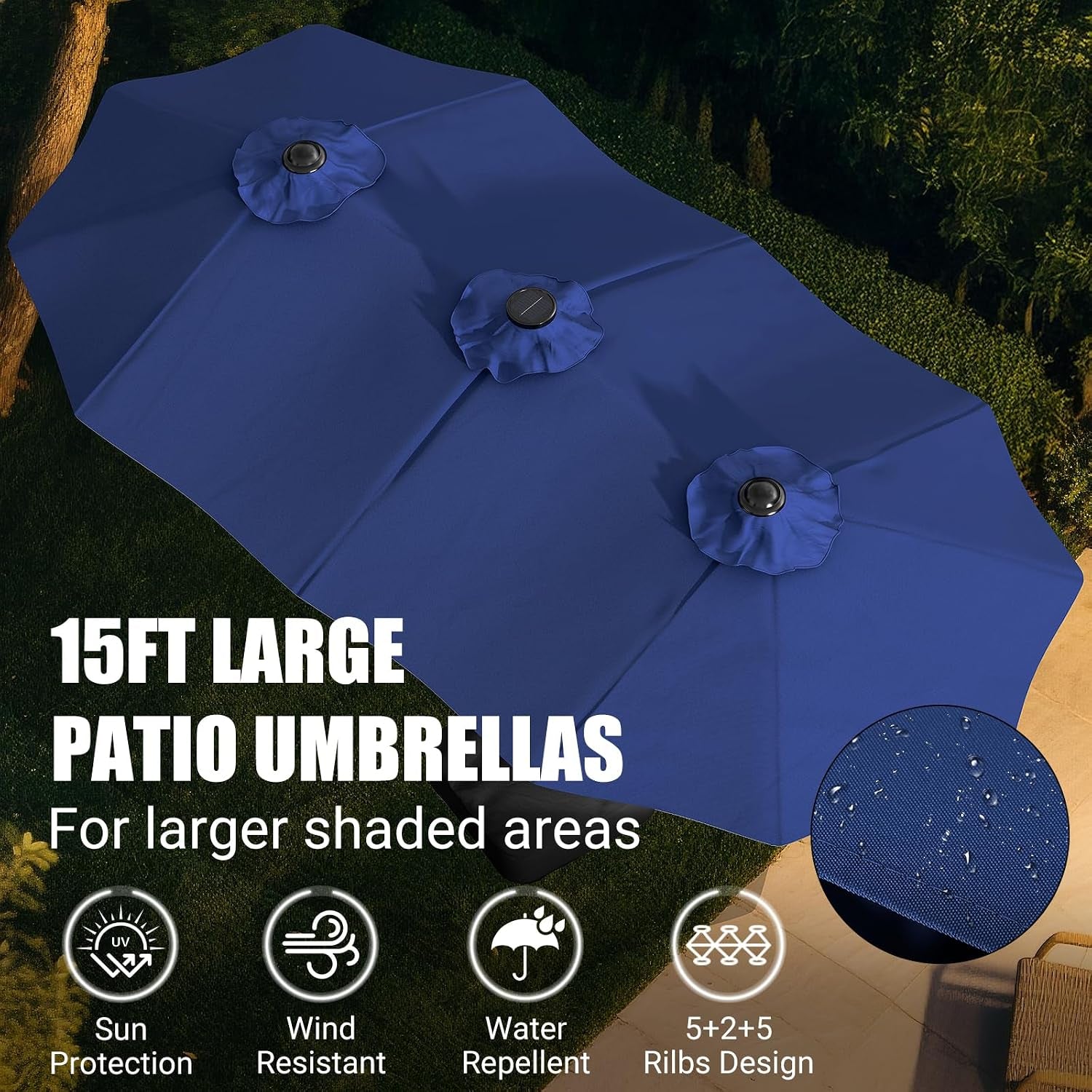 15FT Double-Sided Patio Umbrella with Base Included, Large Outdoor Rectangular Market Umbrella for Backyard, Poolside, Lawn & Garden