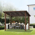 Chandler 10 Ft. X 12 Ft. Brown Cedar Wooden Gazebo Pavilion with Hard Top Iron Slope Roof Grill Gazebo
