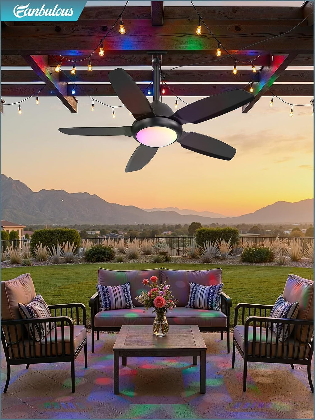 42" Waterproof Outdoor Ceiling Fan with Light for Patio,Black